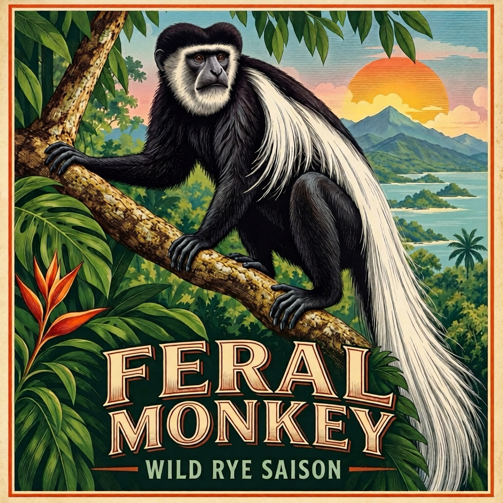 Feral Monkey wild rye saison label